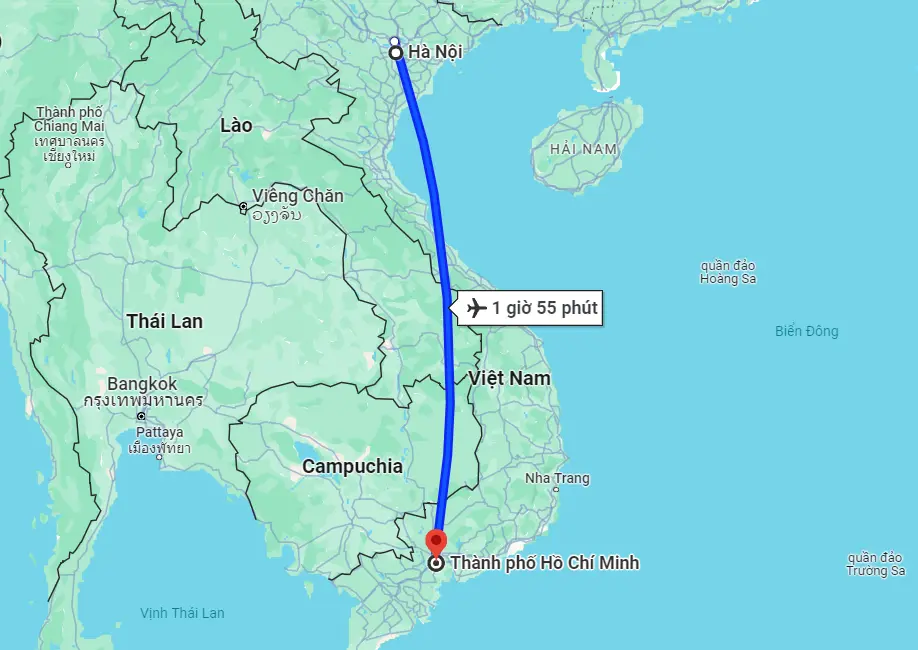Thời gian bay thẳng từ Hà Nội đến Thành phố Hồ Chí Minh mất bao lâu?