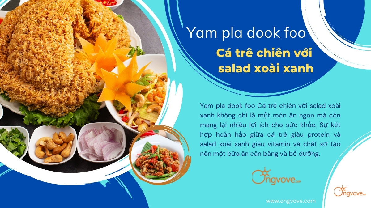 Yam pla dook foo Cá trê chiên với salad xoài xanh - Món ngon đặc trưng của Thái Lan