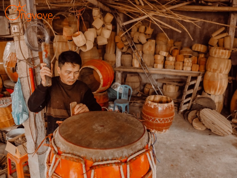 Quy trình sản xuất trống của làng nghề trống Đọi Tam